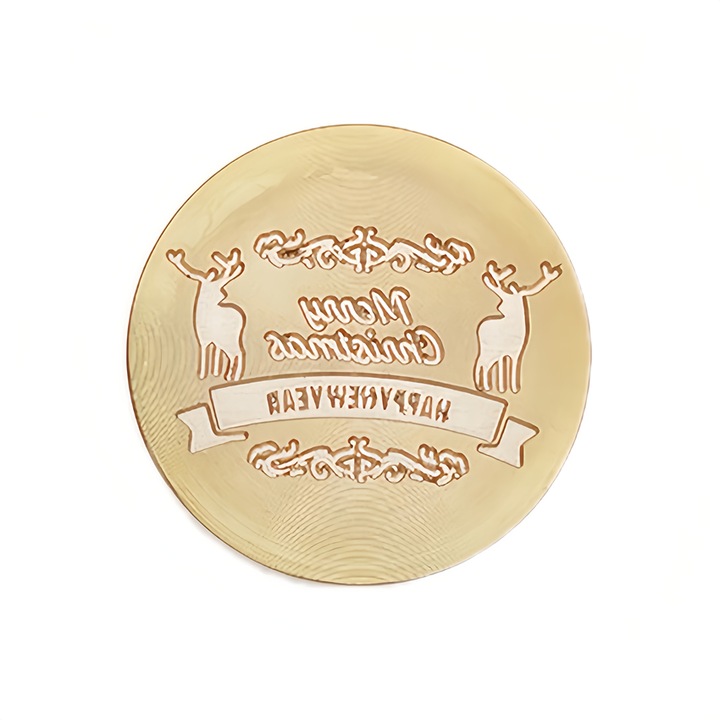 Cap de stampila sigiliu pentru ceara, 3cm, Cupru, Model Craciun, Auriu