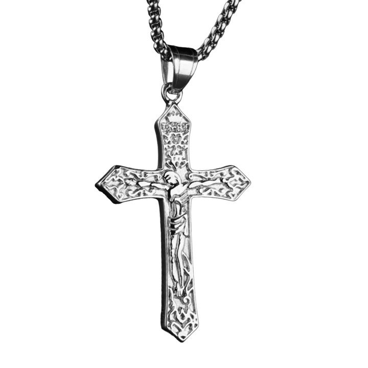 Vallásos modelllánc, INRI kereszt medállal, unisex, ezüst, EFAYN