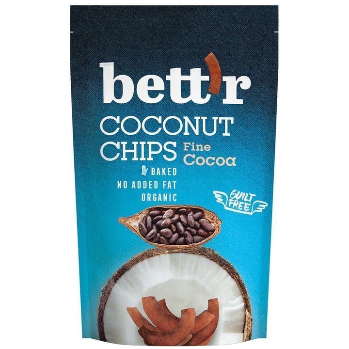 Chips de Cocos cu Cacao Bio fara Gluten Bettr, 70g