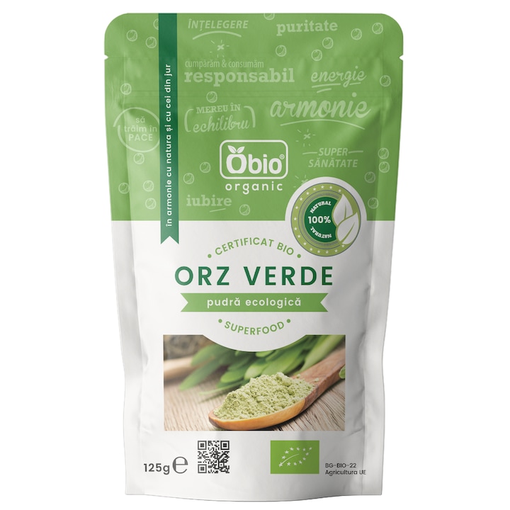 Pulbere de Orz Verde Raw Bio Obio, 125g