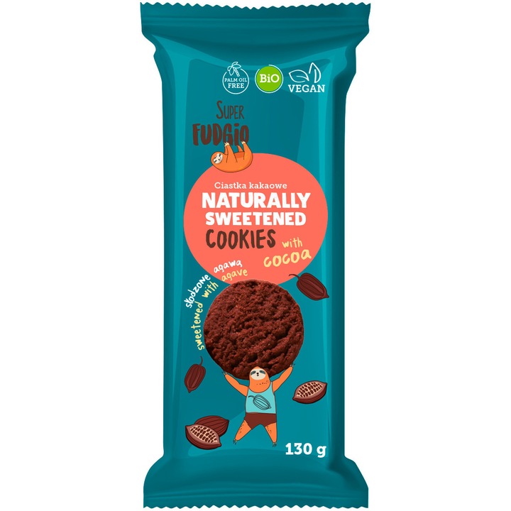 Biscuiti cu Agave Si Cacao Bio Super Fudgio, 130g