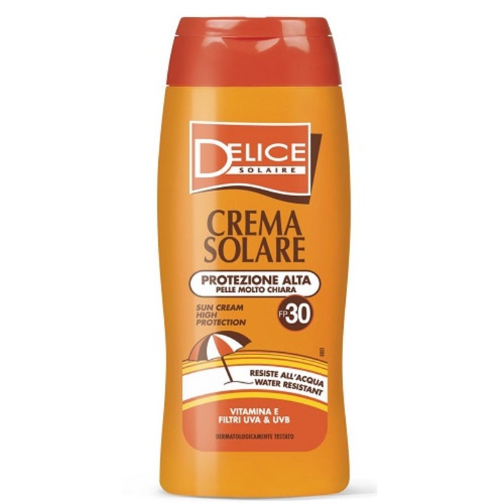 Crema cu protectie solara Delice Solaire, SPF30, rezistenta la apa, cu Vitamina E, filtru UVA si UVB, 250ml