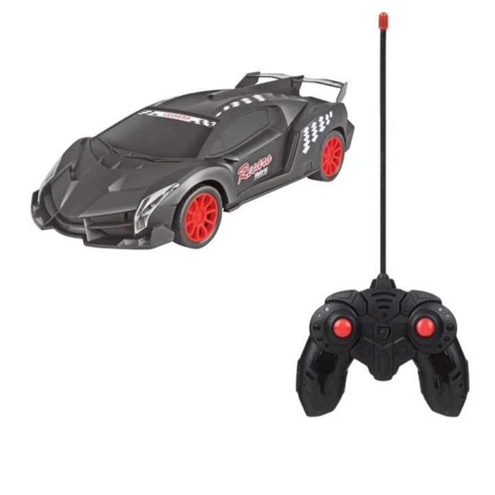 Masina cu Telecomanda de Curse Negru Mat cu Lumini 1:16 - 27 MHz, 34x14.5x11cm