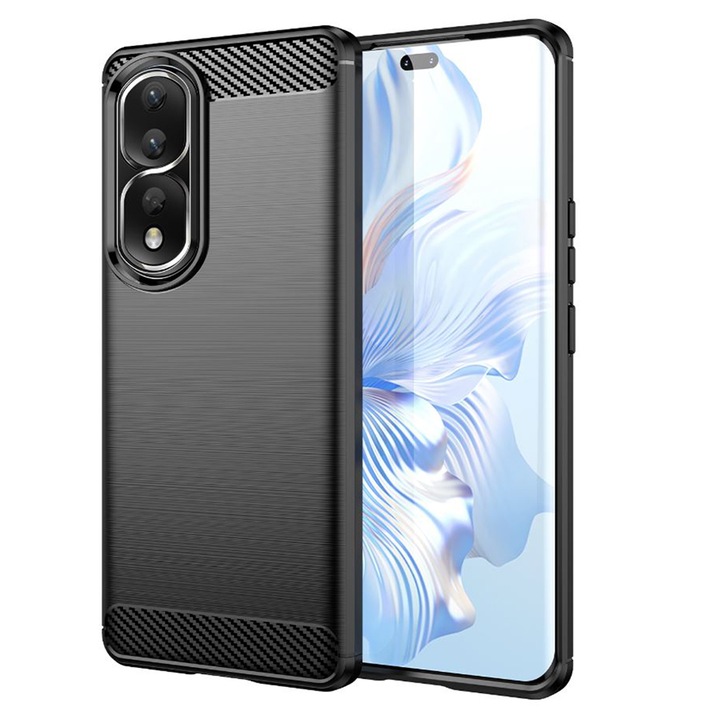 Калъф за Honor 80 Pro, Techsuit Carbon Silicone, черен