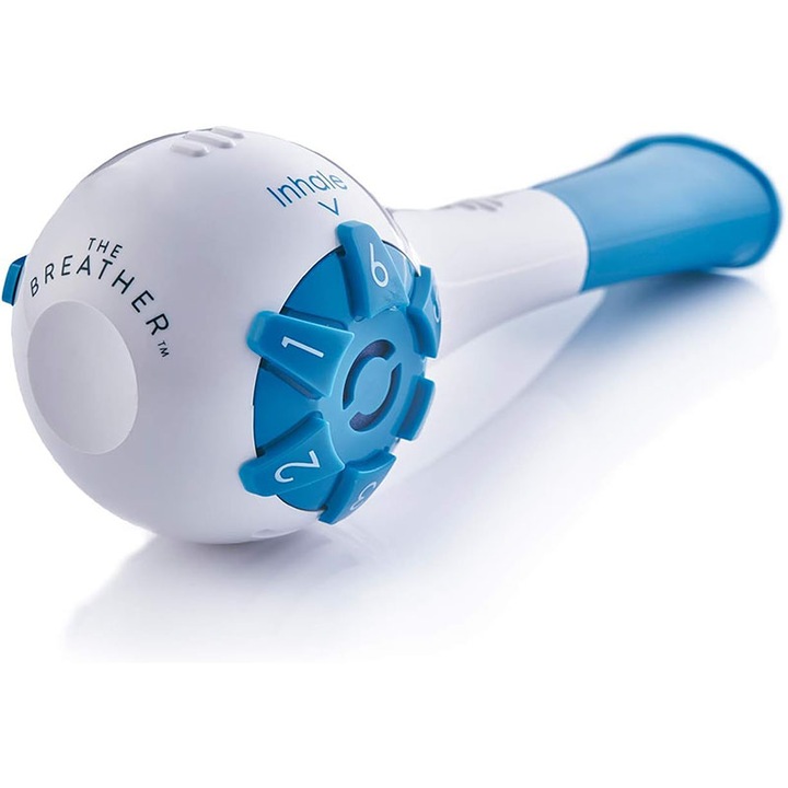 Dispozitiv cu stimulare independenta al respiratiei, Breather, ABS/Cauciuc, Alb/Albastru