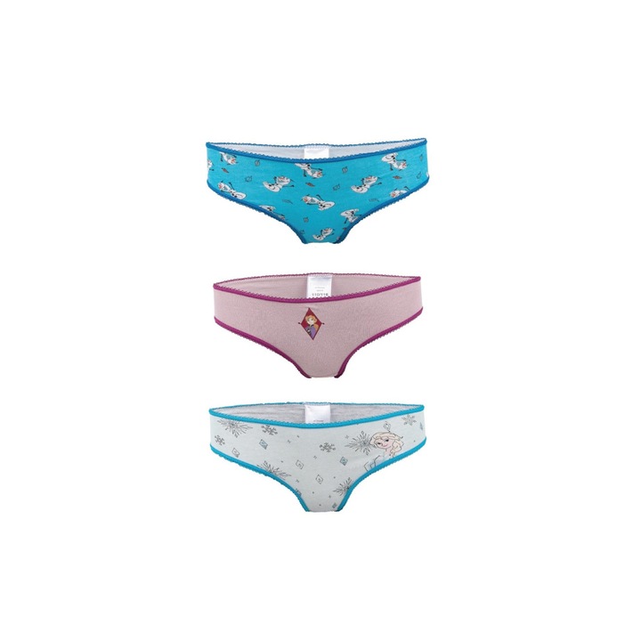 Set 3 chiloti pentru fetite, 100% bumbac, multicolor, Frozen, Disney, Multicolor