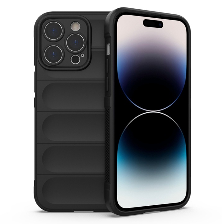 Калъф за телефон, Съвместим с Apple iPhone 14 Pro Max, FONIX AirBag Silicone, Anti-shock, Пълна защита, Удобен, Черен