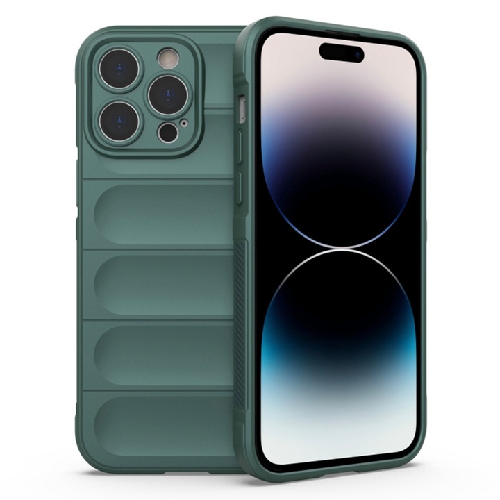 Калъф за телефон, Съвместим с Apple iPhone 14 Pro Max, FONIX AirBag Silicone, Anti-shock, Пълна защита, Удобен, Зелен