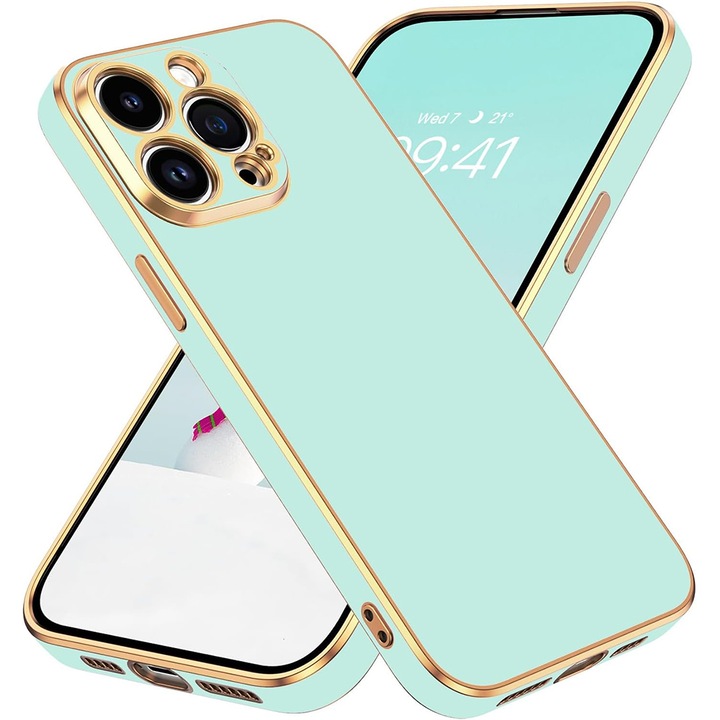 Szilikon tok iPhone 14 Pro Max készülékhez, Rugalmas TPU, Lux tok, Színes, Vékony, Tartós, Optim védelmi technológia, Világos zöld