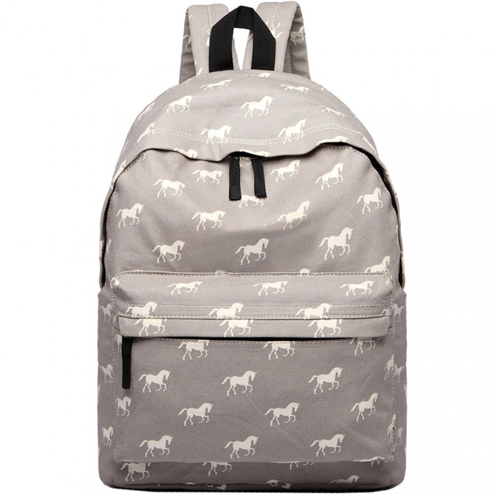 Rucsac unisex, Miss Lulu, E1401H, print caluti, compatibil laptop 13.3”, 38x35x17 cm, Gri