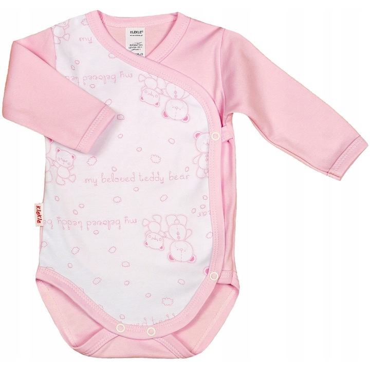 Body cu maneci lungi, KLEKLE, Bumbac, Alb/Roz