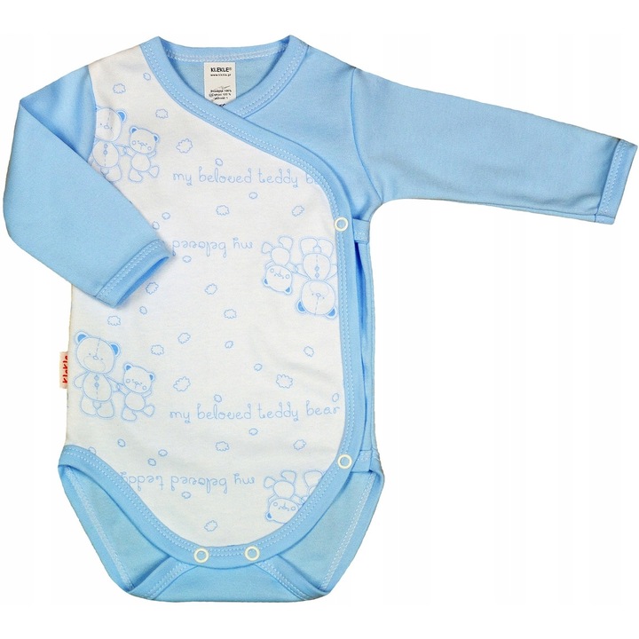 Body cu maneca lunga, KLEKLE, Bumbac, Alb/Albastru, 68 CM
