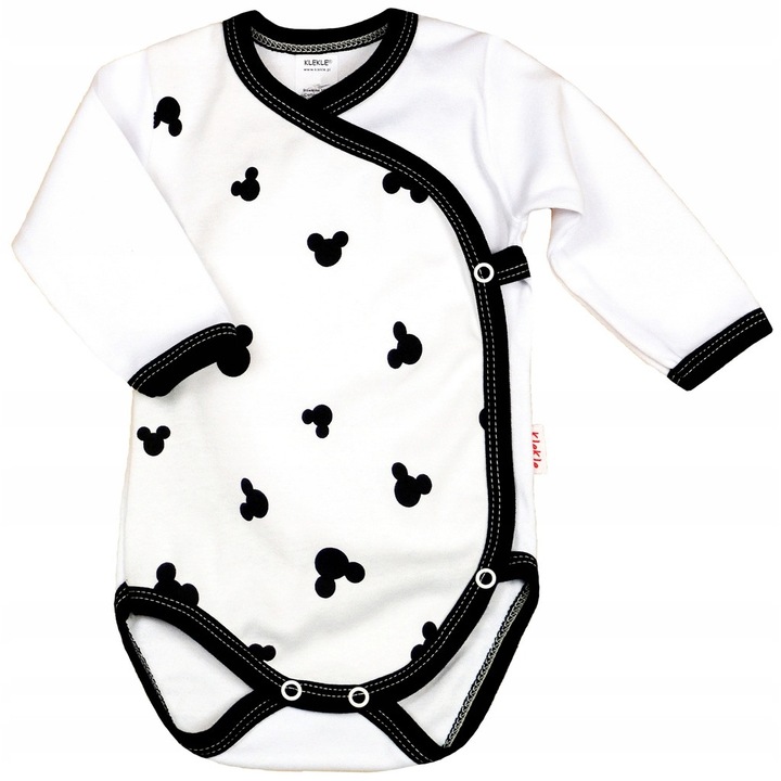 Body cu maneca lunga, KLEKLE, Bumbac, Alb/Negru, 62 CM
