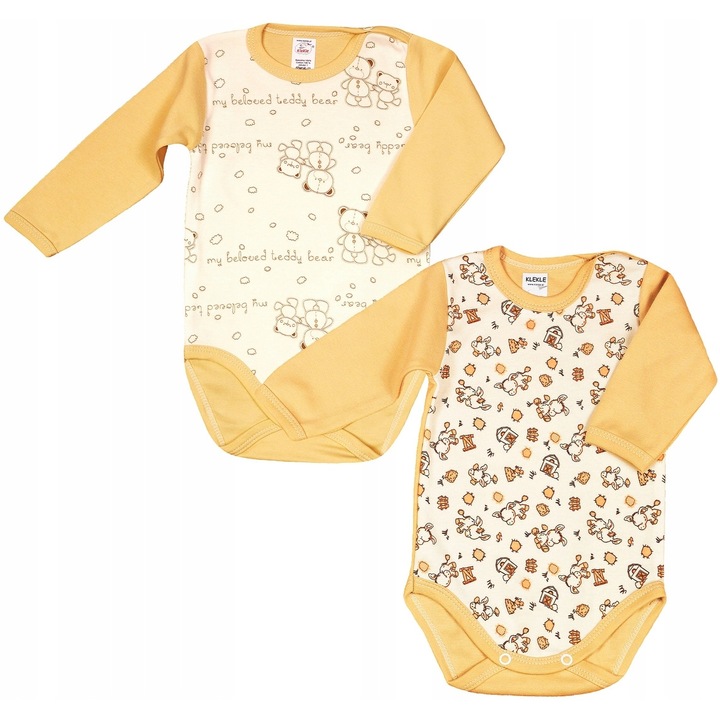 Set 2 Body cu maneca lunga, KLEKLE, Bears Beige/Donkeys, 92 cm