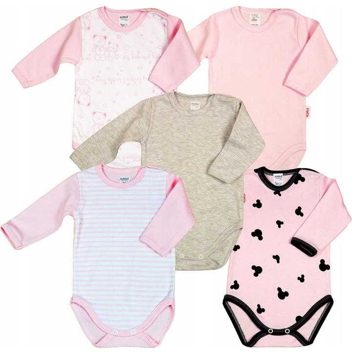 Set 5 cu maneci lungi, KLEKLE, Bumbac, Multicolor