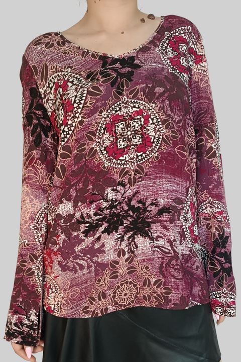 Дамска блуза с щампа и клоширани ръкави, многоцветна, XS