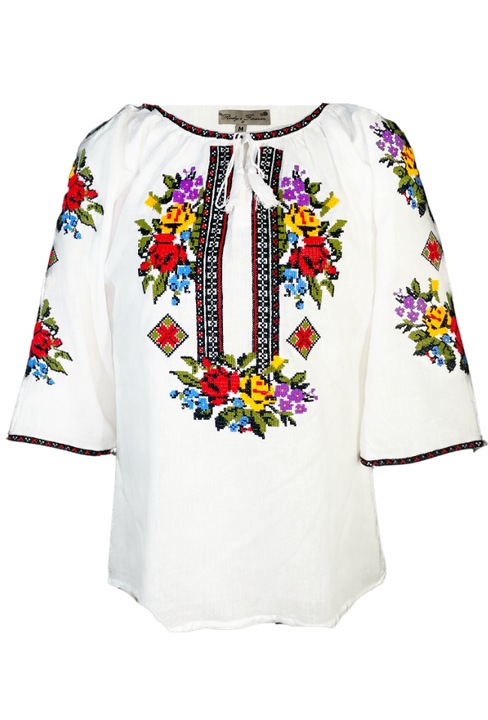 Bluza tip ie traditionala Dacali, dama, ML26, Alb/Portocaliu