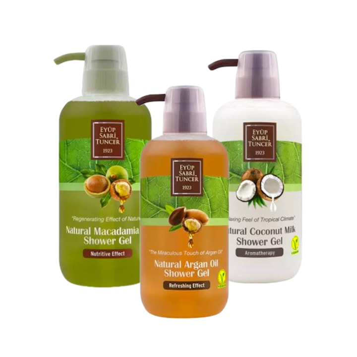 Szett Eyup Sabri Tuncer Coconut tusfürdő 600 ml, Macadamia tusfürdő 600 ml, Argan tusfürdő 600 ml