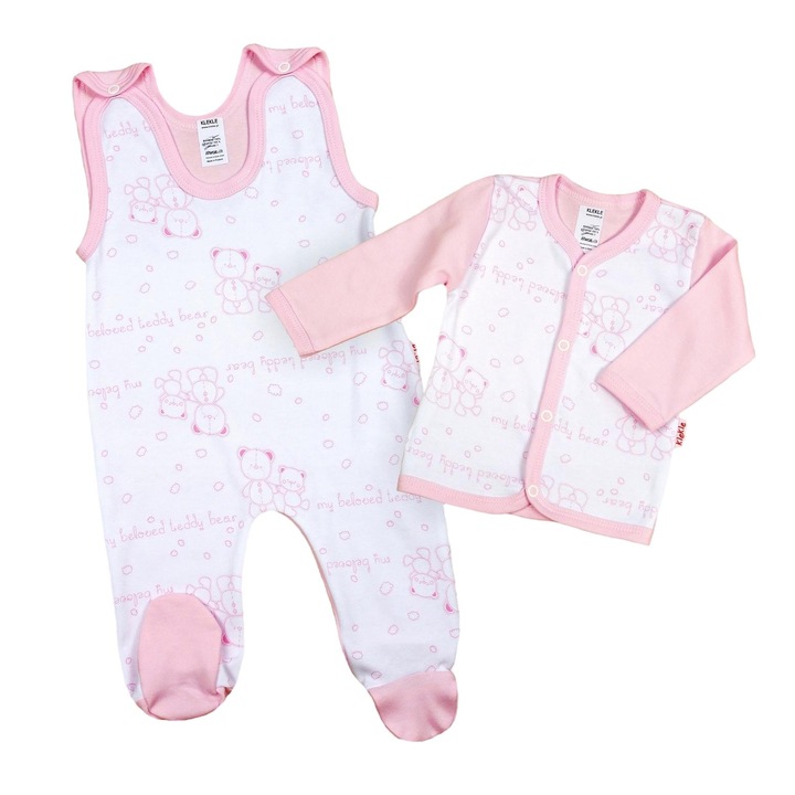 Compleu body si bluza, KLEKLE, Bumbac, Alb/Roz, 56cm