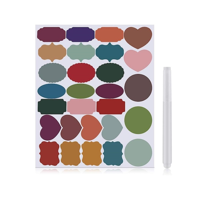 Комплект от 84 многоцветни самозалепващи етикета + 1 маркер с бяла боя, 3 листа, 27x23 см, Luxer
