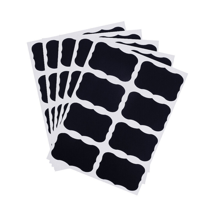 Комплект 40 черни самозалепващи етикета Luxer, 1 маркер с бяла боя, 5 листа, 16x12 см
