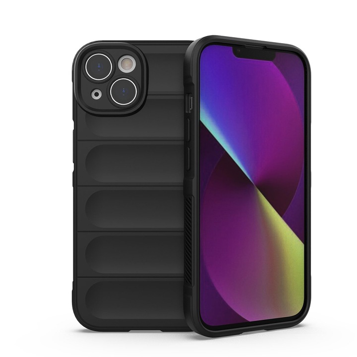 Husa de silicon pentru iPhone 13, Flexible TPU, Magic Erginomic Case, Slim Fit, Extra Durabil, Microfibra, Negru
