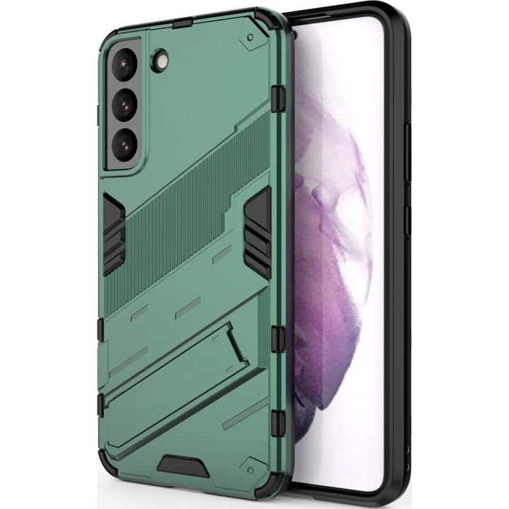 Силиконов калъф за Samsung S22 5G, Armor, футуристичен пънк дизайн, Slim Fit, изключително издръжлив, микрофибър, Optim Armor Protection Technology, зелен