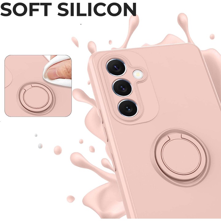 Husa DaDen cu inel rotativ 360 pentru Samsung A54 5G, Silicon Premium, Camera Protection, Antisoc, Roz