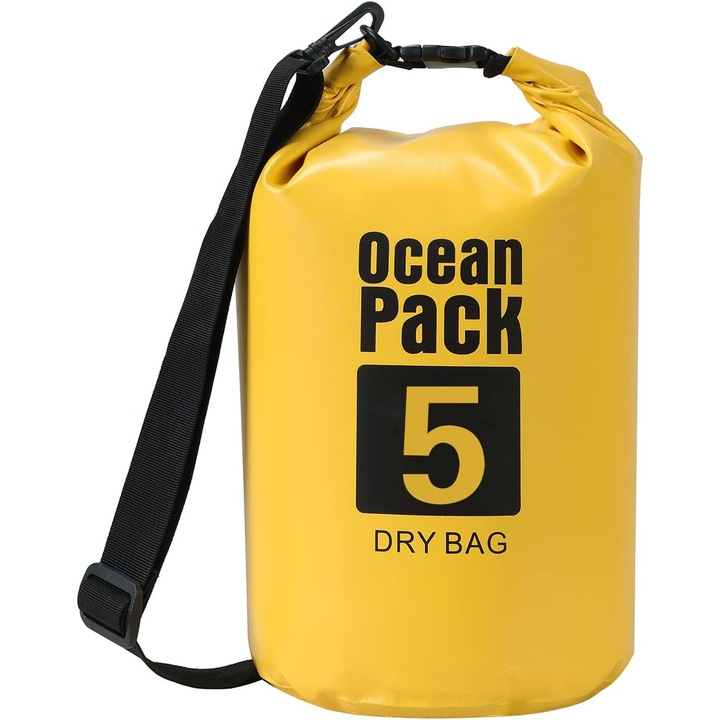 Rucsac drybag, Tecos, capacitate 5L, galben, drumetii, sporturi nautice sau activitati de exterior
