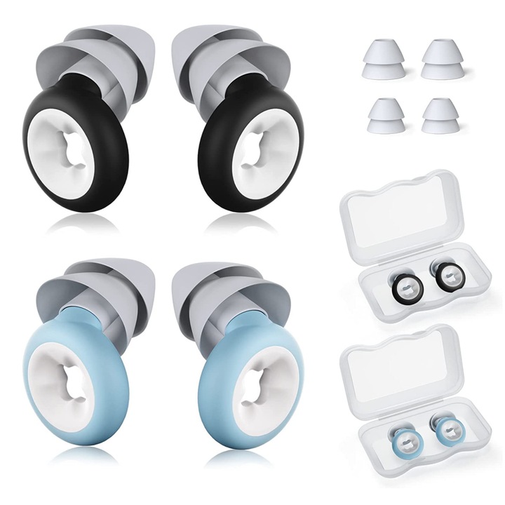 Dopuri pentru urechi de somn, 2 seturi, MunDeir®, negru/albastru