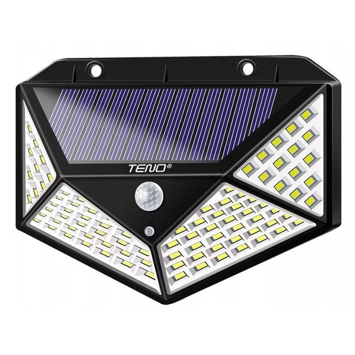Соларна лампа Teno® LED, сензор за движение, 3 режима на светене, IP65 защита, водоустойчива, външна, черна