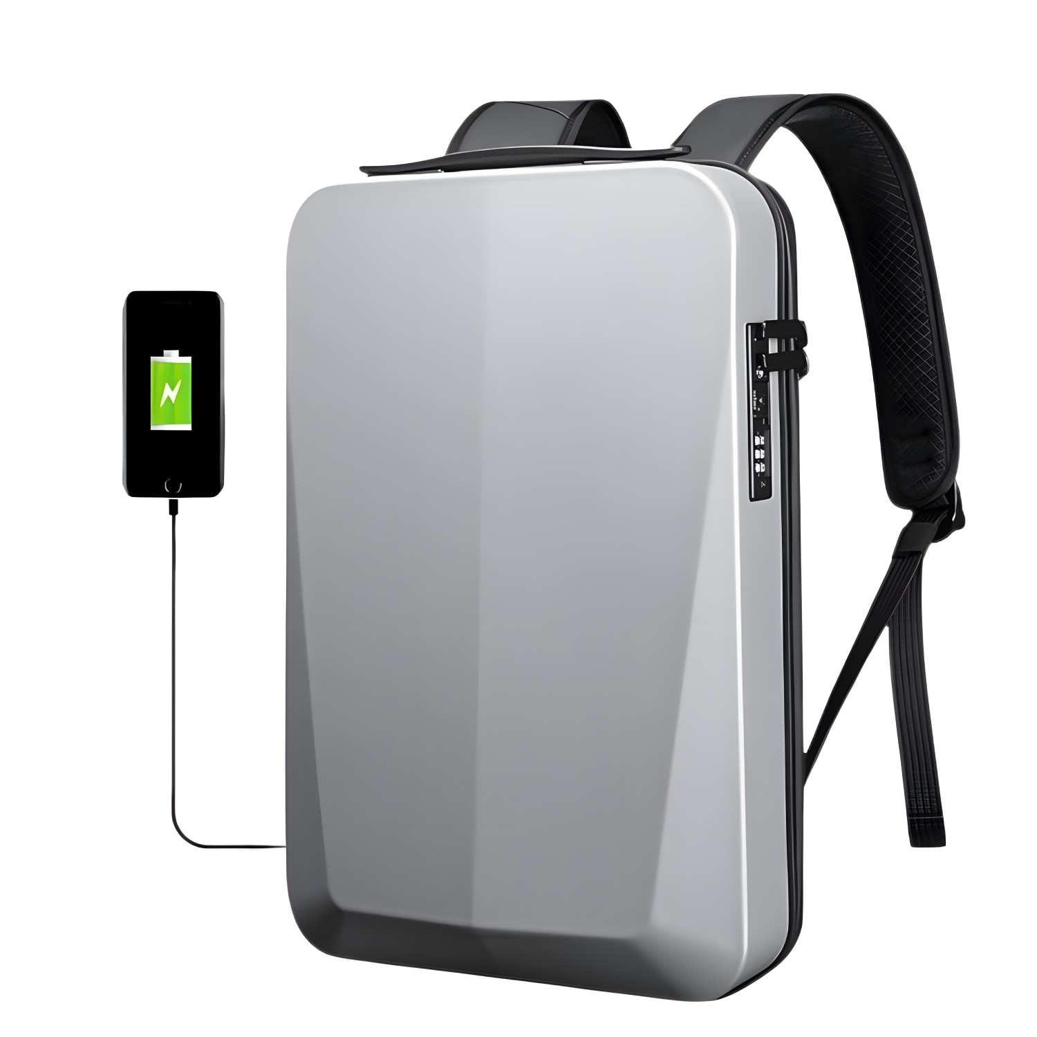 Rucsac Laptop 15.6" Smart Business, Zadabso®, cu Cifru, USB, Impermeabil, Carcasa Rigida, Sistem Antifurt, Gri