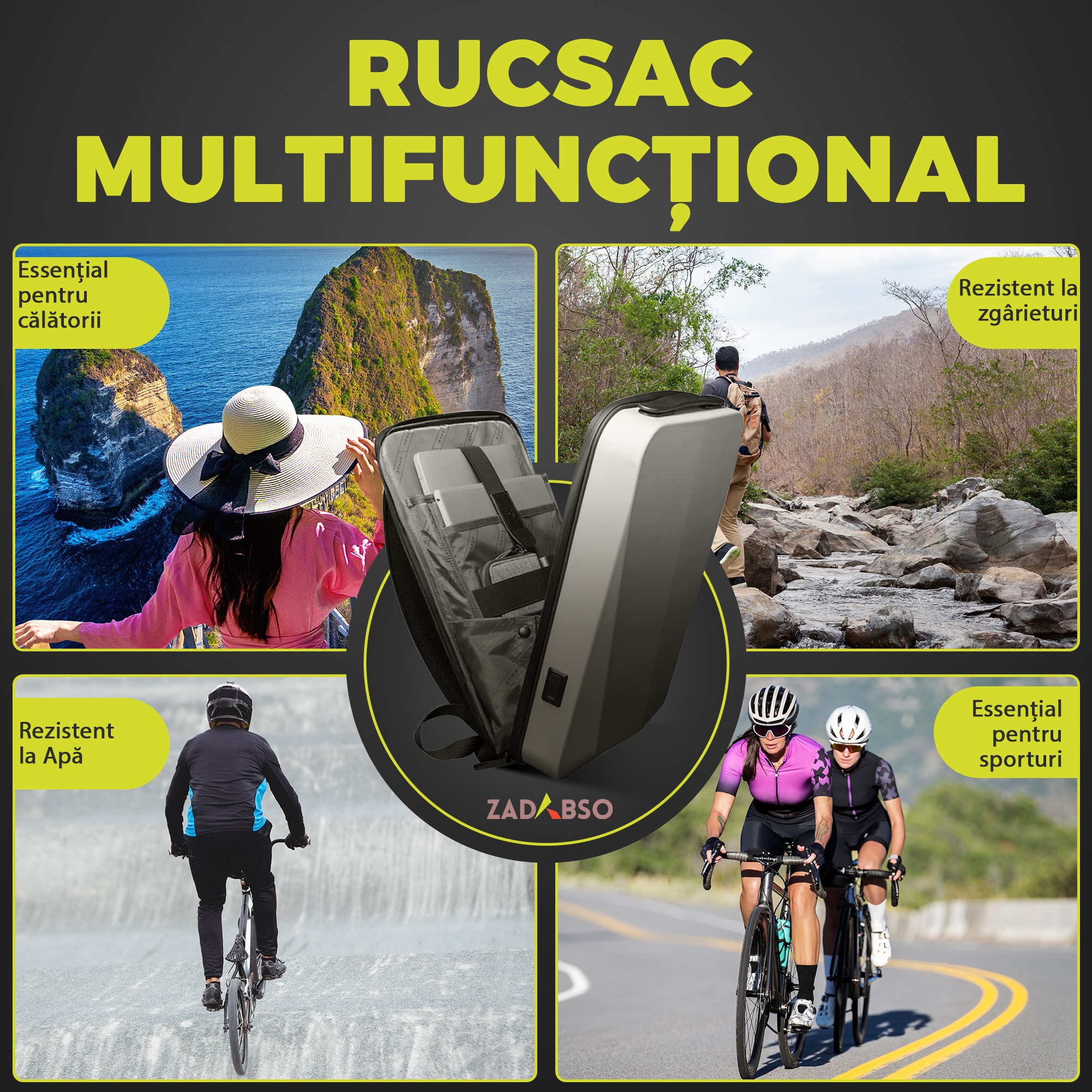 Rucsac Laptop 15.6" Smart Business, Zadabso®, cu Cifru, USB, Impermeabil, Carcasa Rigida, Sistem Antifurt, Titan