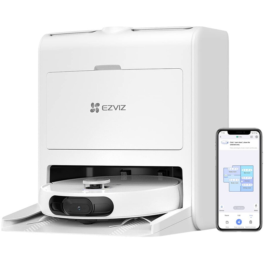Aspirator Robot EZVIZ RS2 cu Mop detasabil, statie de andocare inclusa, 4000 PA, 5200 mAh Li-ion, Alb