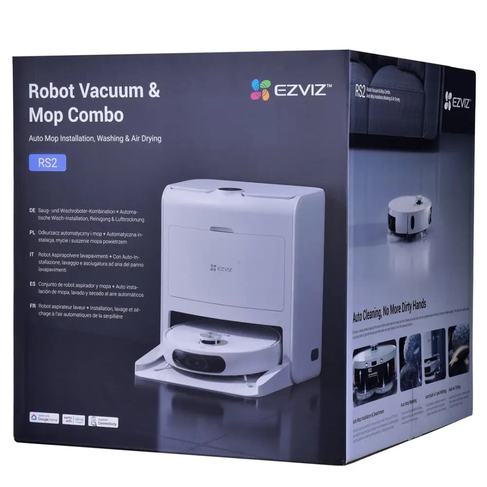 Aspirator Robot EZVIZ RS2 cu Mop detasabil, statie de andocare inclusa, 4000 PA, 5200 mAh Li-ion, Alb