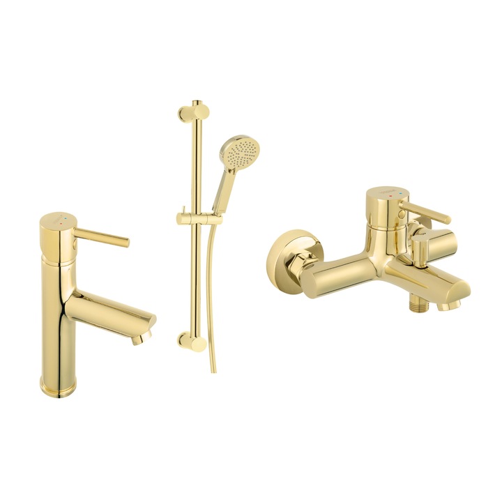 Set dus cu baterie cada si baterie lavoar - auriu