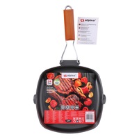 Tigaie grill Alpina, maner rabatabil din lemn, 24 cm