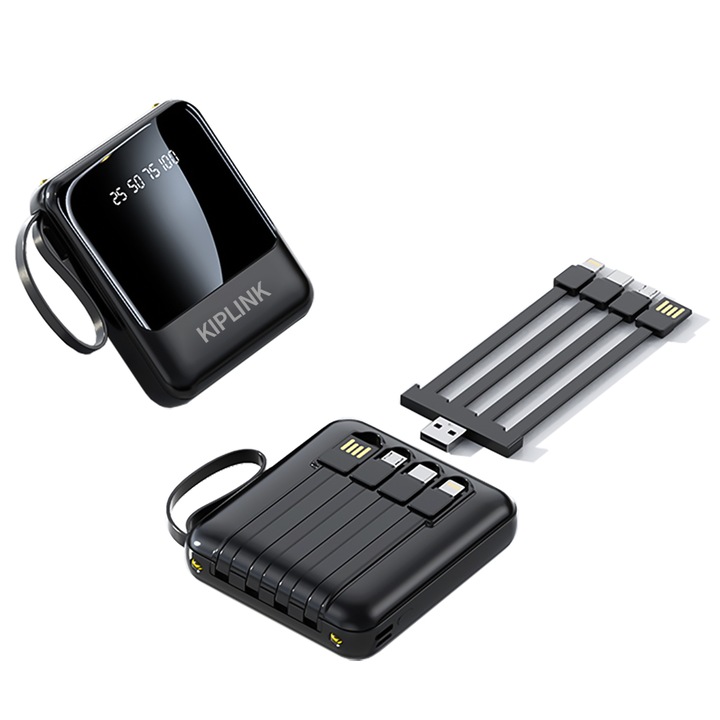 Többportos külső akkumulátor, KIPLINK, 10000mAh, Fekete