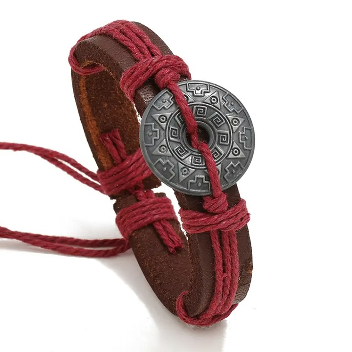 Karkötő rúnákkal és viking amulettel, északi modell, állítható, unisex, piros, EFAYN