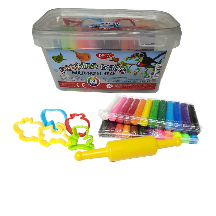 Plastilina 24 culori 500 GR DACO + 17 accesorii modelaj
