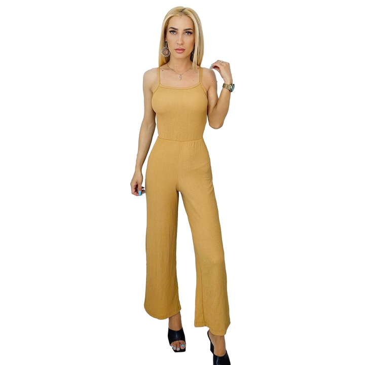 Salopeta larga Olympia, cambrata si bretelute subtiri, Crem