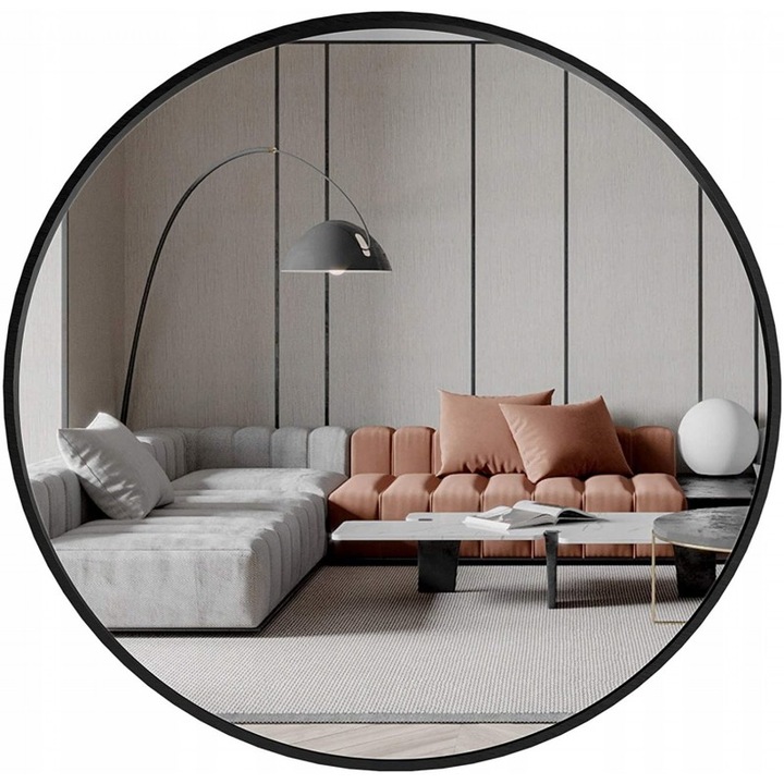 Oglinda rotunda eleganta de 50 cm cu cadru negru metalic