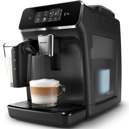 Кафеавтомат Philips series 2300, LatteGO, 4 напитки, Интуитивен сензорен екран, Технология SilentBrew, Приложение Coffee+, Керамична мелничка, Черен мат