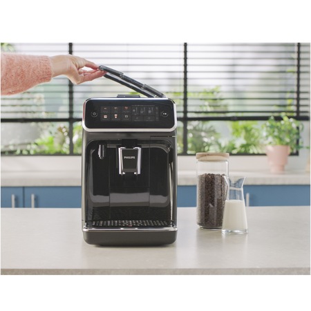 Espressor automat Philips seria 3300 EP3341/50, LatteGO, 6 tipuri de bauturi, ecran tactil intuitiv, Tehnologie noua SilentBrew pentru preparare silentioasa, Aplicatie Coffee+, rasnita ceramica, negru