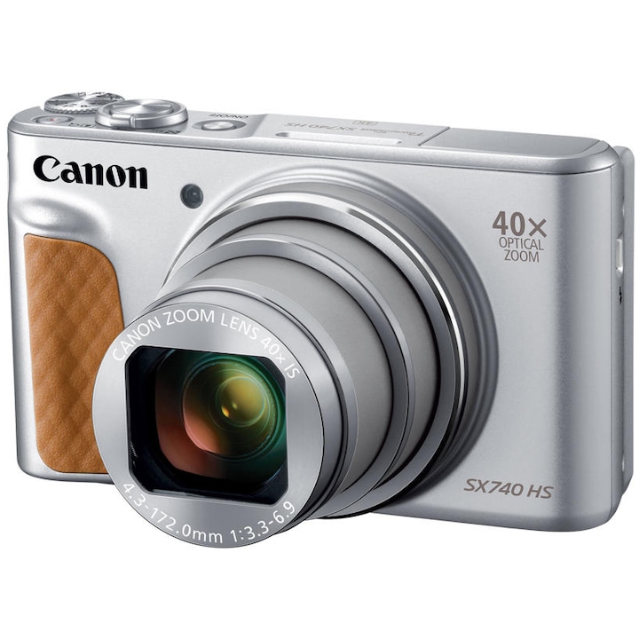 Canon Powershot SX740 HS fényképezőgép, ezüst, 20,4MP, 4K felbontás, 40x szuperzoom