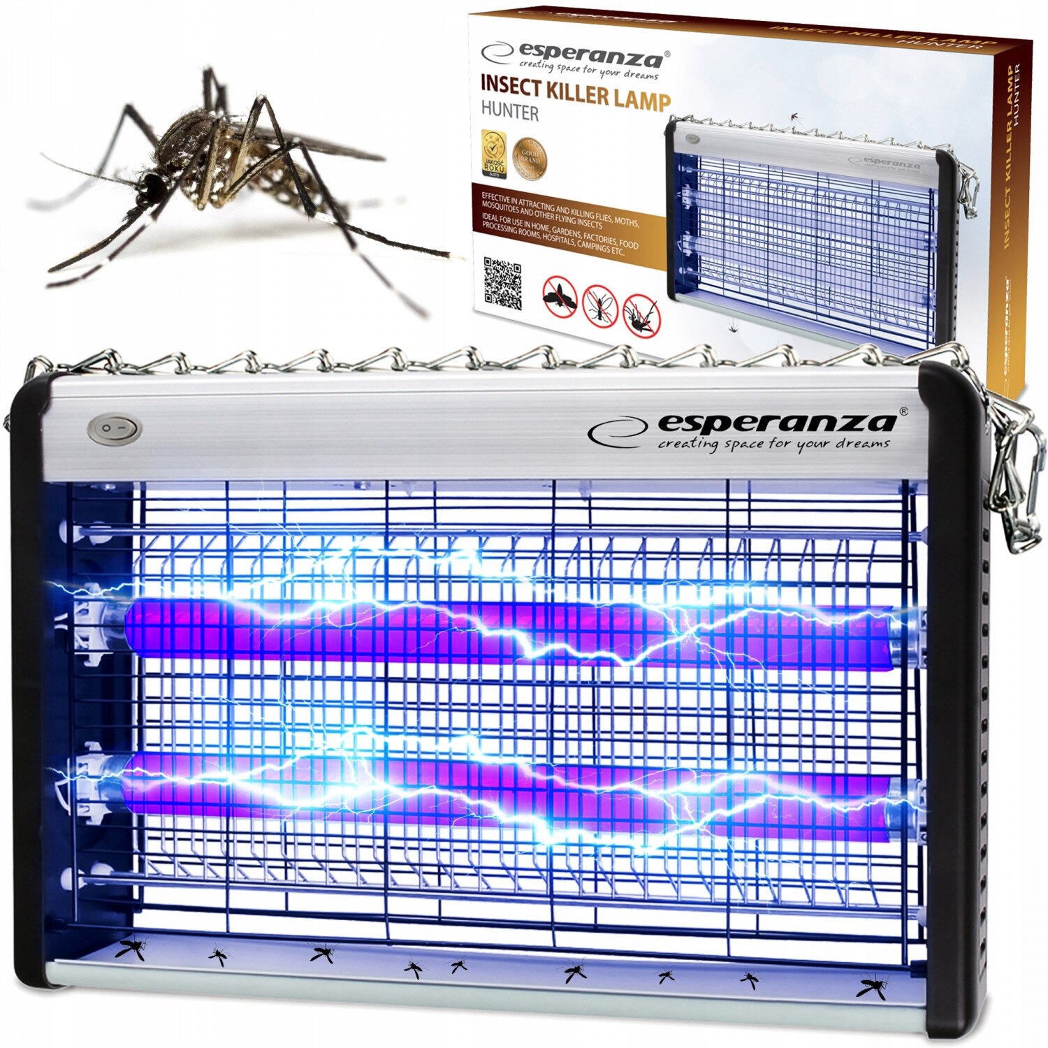 Lampa insecticida Esperanza Hunter EHQ006, 20W, 80m2, lumina UV ...