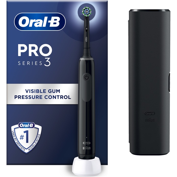 Oral-B Pro 3 Cross Action Elektromos fogkefe, 3D tisztítás, 3 program, 1 fej, Fekete