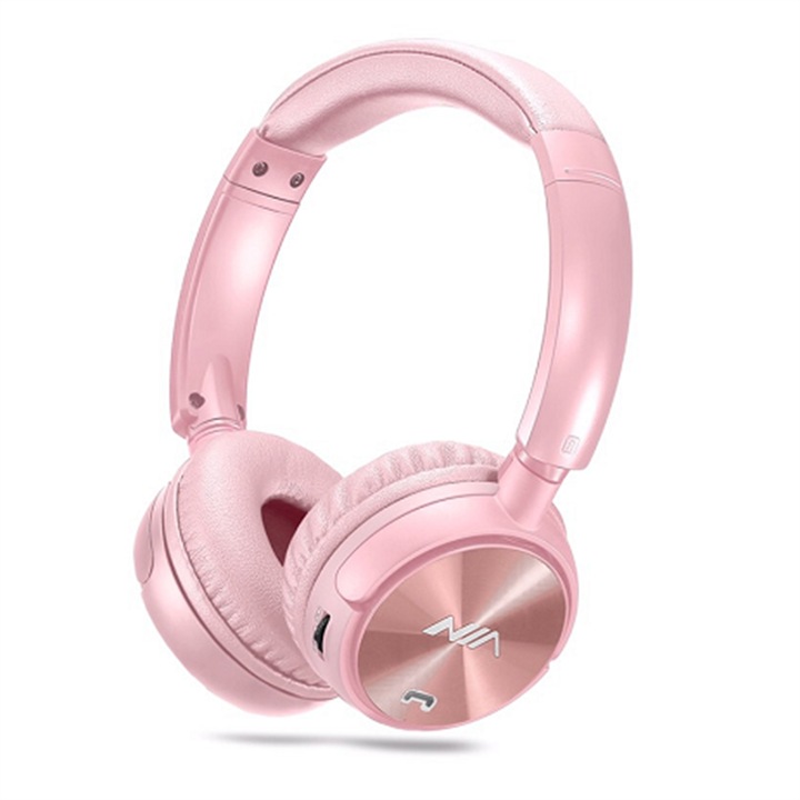 Vezeték nélküli fejhallgató, NIA, polikarbonát/ABS, Bluetooth 5.0, rózsaszín