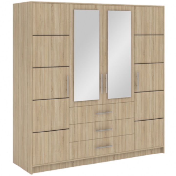 Dulap Bali 4 Usi D4 Sonoma cu Oglinda 196 cm