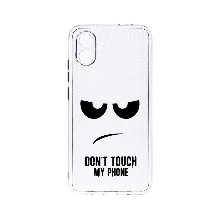 BestCase 2MM Clear Szilikon telefontok, Samsung Galaxy F04 / Galaxy M04 / Galaxy A04e, Don’t Touch My Phone, Kamera védelem, strapabíró, T 90